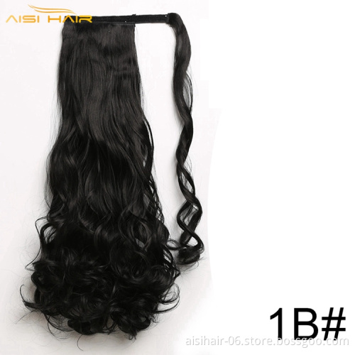 Aisi curly braiding ponytail hairpiece magic paste ombre brown burgundy tape clip in pony tail synthetic hair extension